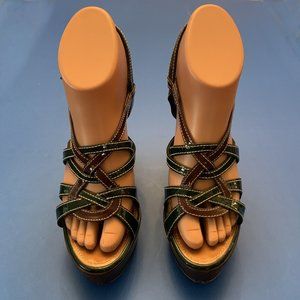 BARBARA BUI Brown Patent Leather Wedge Shoes Size 5 1/2